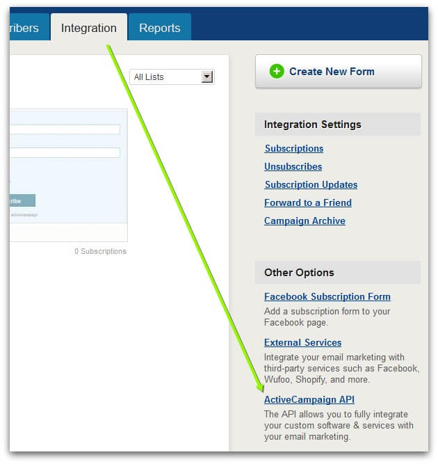 Screenshot of ActiveCampaign settings page