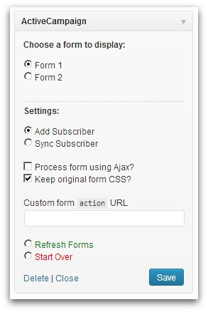 Screenshot of WordPress Widgets section