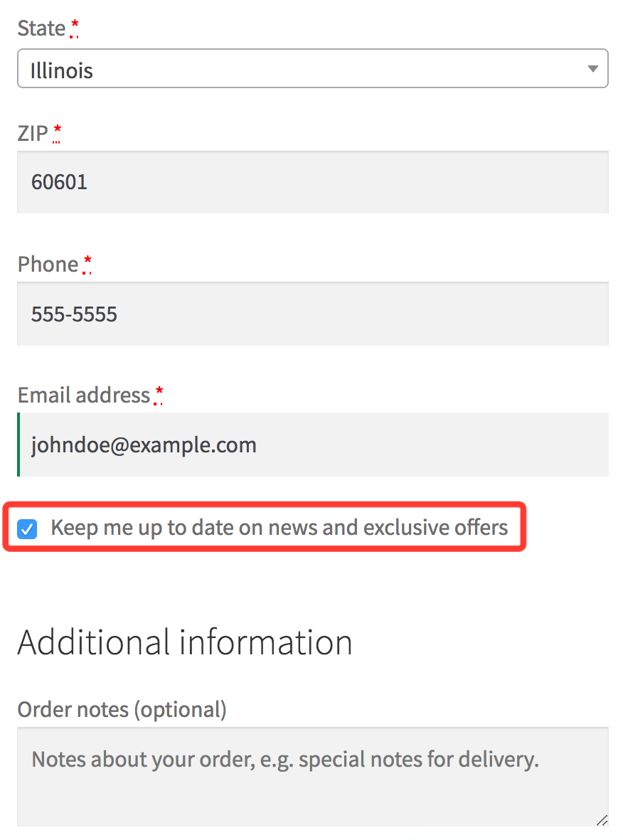 Opt-in checkbox at checkout