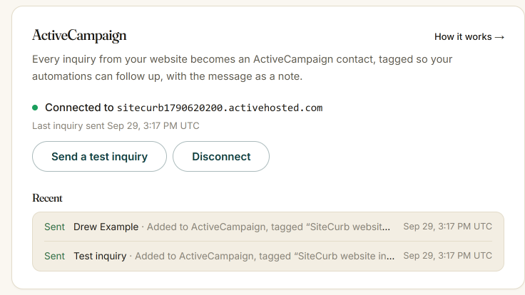 ActiveCampaign & SiteCurb
