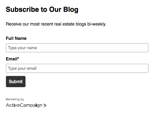 Sample Form for Real Estate Blog